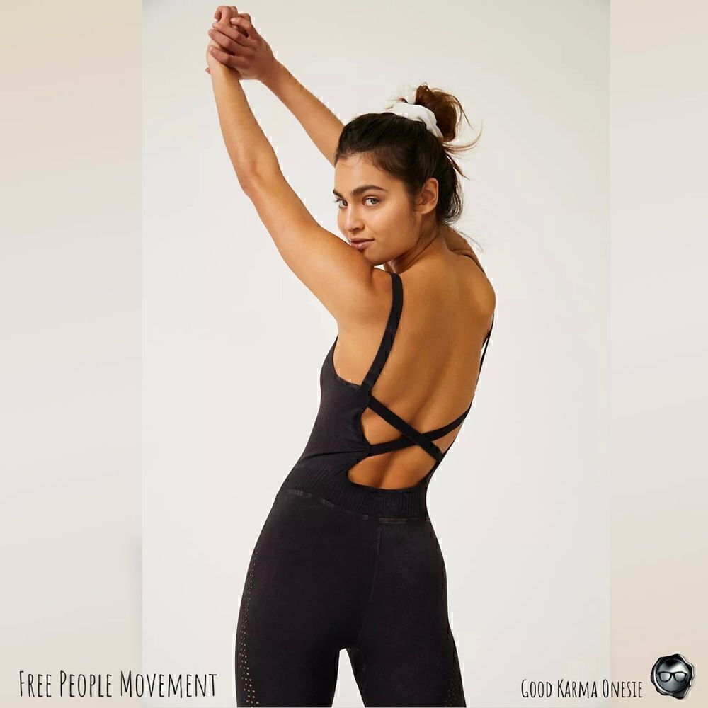 FP MOVEMENT GOOD KARMA ONESIE JUMPSUIT IN WASHED BLACK SIZE XS/S SMALL NWT YOGA